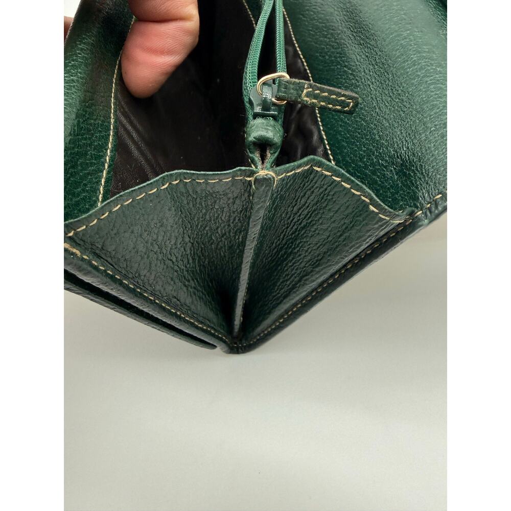 Vintage Gucci GG Canvas W Flap Continental Wallet Forest Green Leather Metal Bar - Picture 14 of 14